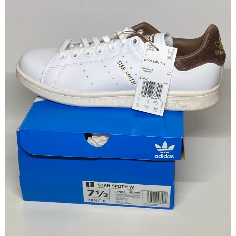 Adidas Stan Smith Cloud White Gold Brown Womens Athletic Sneaker Size 7.5